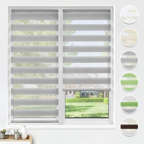 HOMEDEMO Doppelrollo Klemmfix ohne Bohren & mit Bohren, Rollos für Fenster und Tür,75x220cm(Stoffbreite 75cm,Grau),Duo Rollo Klemmrollo lichtdurchlässig Fensterrollo Sichtschutz