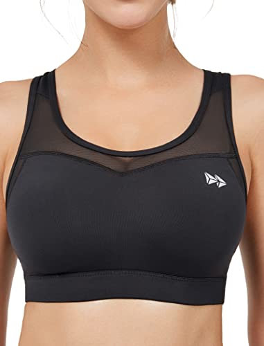 Yvette Sport BH Damen Mesh Ringerrücken ohne Bügel Große Größen Gepolstert, Schwarz,XXL Große Größen