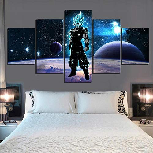 ERSHA Leinwand Hd-Drucke Bilder 5 Panel Goku Son Dragon Anime Malerei Modular Poster Kinderzimmer Home Decoration Wandkunst(Gerahmt)