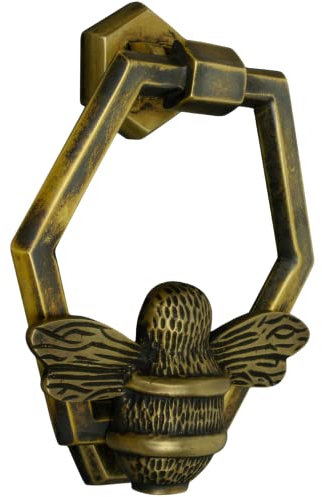 Heritage Bee Door Knocker for Front Door | Polished Solid Brass Honeycomb | Heritage Knockers with Strike Plate | UPVC | Bumblebee Front Door Furniture with a Unique Design