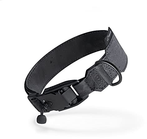 FollowPaw® Hundehalsband aus Kork Leder mit Apple AirTag - GPS Tracker - Peilsender Tasche für kleine, mittlere, große Hunde, L (44-51 cm), AllBlack
