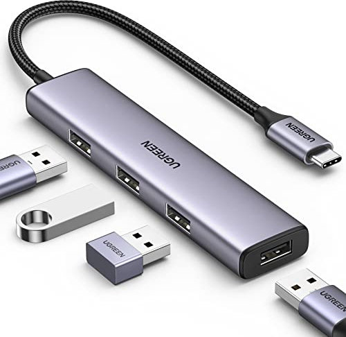 UGREEN Hub USB C con 4 Puertos Adaptador Ladrón Tipo C Aluminio 5Gbps Compatible con iPhone 16 Plus MAX, MacBook Pro Air M2 M1, Galaxy S23 S22, iPad