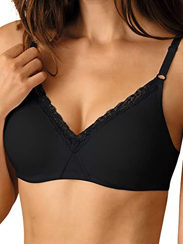 Nur Die Soutien-Gorge en Dentelle de Coton Doux sans Armatures avec Bonnets Double Couche Invisible sous Les vêtements pour Femme, Noir, 90C