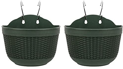 ARMINZANG Hanging Flower Pots Set of 2,Plastic Hanging Planters Outdoor for Garden Fence Patio Home Ornaments Wall Mounted Flower Holders Flower Basket Indoor with 4 Hooks and Drainage