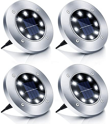 Boadw 4 Stück LED Solar Bodenleuchte außen Garten IP65 Solarleuchte Außenleuchte Wasserdicht Kaltweiß [Energieklasse A+]