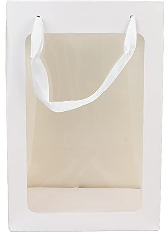 Restokki Kraftpapier Geschenk Taschen Geschenktüten Transparent mit Griff, White Kraft Paper Gift Bags halboffenes Fenster Klare Geschenktüten Verpackungstüten Blumenstrauß Papier Geschenktüten (Weiß)