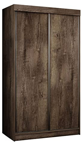 Mirjan24 Kleiderschrank Toplo 100 III, Dielenschrank, Garderobenschrank, Schlafzimmerschrank, 100 x 200 x 62 cm, Schwebetürenschrank (Esche Dunkel, mit Blauer LED Beleuchtung.)