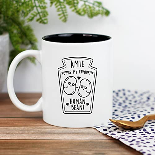 eBuyGB Personalised You're My Favourite Human Bean Mug, Engraved Baked Bean 350ml Black Reveal Coffee/Tea Cup, Funny Birthday, Valentine's Day Gift, Bean Pun Gift
