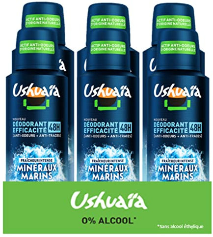Ushuaïa Déodorant Spray Homme Minéraux Marins - Lot de 6