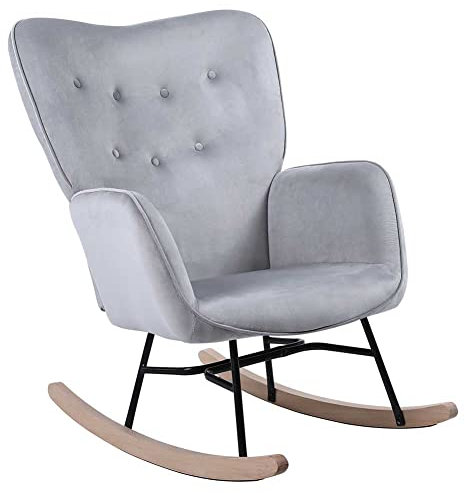 BAKAJI Schaukelstuhl Relax Casa Bezug aus Stoff, gepolsterte Füße aus Metall, Basis aus Holz, Größe 90 x 70 x 95 cm, modernes skandinavisches Design (grau)