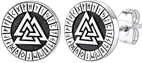 FaithHeart Edelstahl Wikinger Valknut Ohrstecker für Herren Jungen Punk Nordischer Viking Valknut Ohrstecker mit Rune Symbol