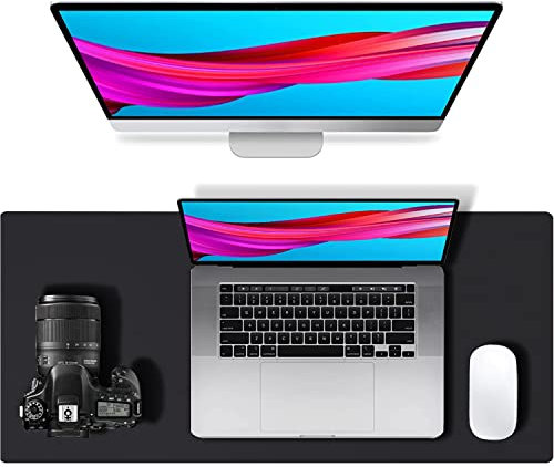 Wehilion Gaming Mouse Mat with Leather and Non-Slip Suede 60 x 30 cm, for Laptop, Keyboard, Mouse, Multifunctional Home Office Mouse Mat, Desk Mat, Black