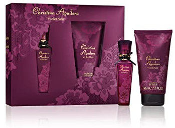 Christina Aguilera Violet Noir - Geschenk-Set 2 Stück Eau de Parfum + Duschgel. Holzig-blumiger Duft für Frauen und sinnlich