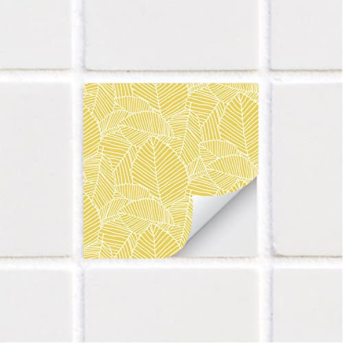 funlife 25 adesivi per piastrelle in vinile testurizzati, autoadesivi per piastrelle, effetto pelle, impermeabili, per cucina, bagno, 15 x 15 cm, foglie gialle