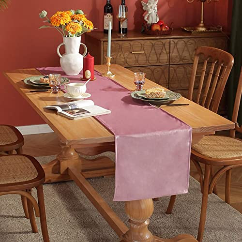 Stfery Tischläufer Abwaschbar Rosa, Hochzeitsdeko Tischläufer 33x240CM Samt Einfache Volltonfarbe Baumwolle Tischdeko Wohnzimmer Küche