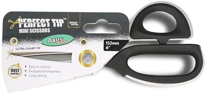 Axus Decor Perfect Tip Mini Scissors (Onyx Series) Stainless Steel Scissors With Super Sharp Blades And Rust Resistant, Precisely Cutting Tool For Wallpaper, Fabrics, Fine Mesh & More Length 152mm(6)