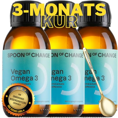 3er-Pack Kur Premium Omega-3 Algenöl Vegan - Hochdosiert - mit Zitrone - DHA & EPA - Wissenschaftsbasiert, Laborgeprüft - Nachhaltig - Mit Vitamin D3 fürs Immunsystem - Spoon of Change®