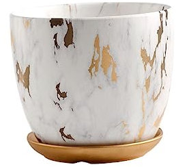 GANAZONO 1 PC Dessus De Bureau Décorations Végétales Mini Conteneurs Décor Botanique Petit Pot De Fleur Jardinière en Marbre Planteur De Poterie Émaillée Pot De Fleur en Céramique Blanche