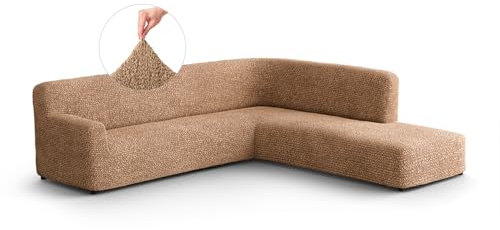 PAULATO - Ecksofa-Husse mit rechter Halbinsel aus einfarbiger Mikrofaser, bi-elastisches, kratzfestes und maschinenwaschbares Gewebe, patentierte WavyTech-Technologie, Made in Italy - Cappuccino