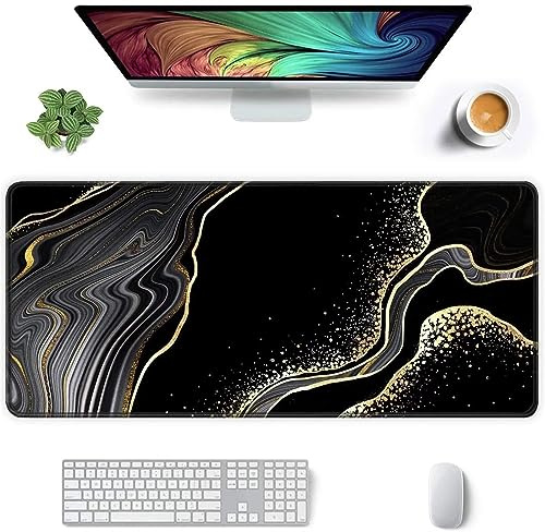 Tappetino per Mouse da Gioco Grande 900x400x5mm Tappetino Mouse XL Marmorizzazione Dell'Oro Nero Gaming Mousepad Lavabile con Base in Gomma Antiscivolo per Tastiera Tappetino Scrivania Ufficio PC