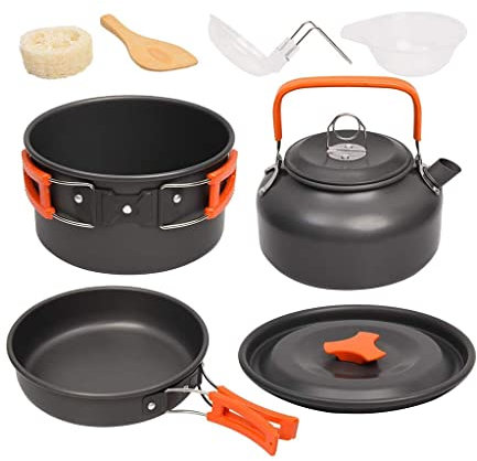 Camping Cookware Kit Outdoor Aluminum Cooking Set Water Kettle Pan Pot Travelling Hiking Picnic BBQ Tableware Equipment