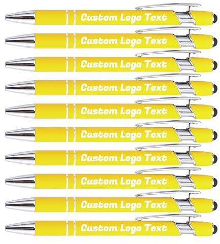 HEYZARDA Kugelschreiber mit Gravur Kugelschreiber Personalisiert mit Namen Text Logo Gelb 10 Pcs