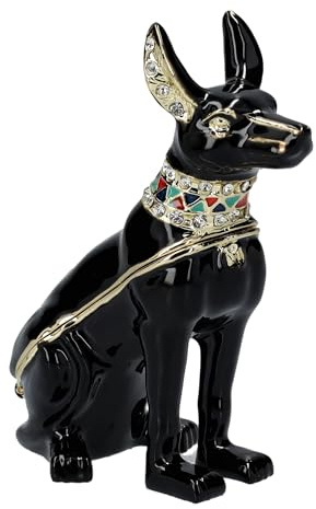 Figuren Shop GmbH Anubis Figur Pillendose aus Zinn - Exquisite Schmucksteine Verzierung, Magnetverschluss, 7 cm - Ägyptischer Stil Schmuckdose