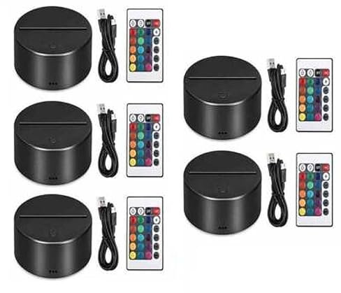 Tacitus 5pcs LED 3D Lamp Base, 7 Colors Acrylic USB Night Light Remote Holder Plate Panel Cable, Bedroom Decoration Best Creative Birthday Gift for Kid and Friend