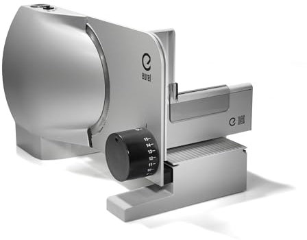 EUREL RS74 Elektrischer Allesschneider, Größe Metallschneidfläche, Einstellen der Messergeschwindigkeit, Edelstahlklinge, einstellbar 0-15mm, Servier- und Aufbewahrungsschale-Set,100W Made in EU