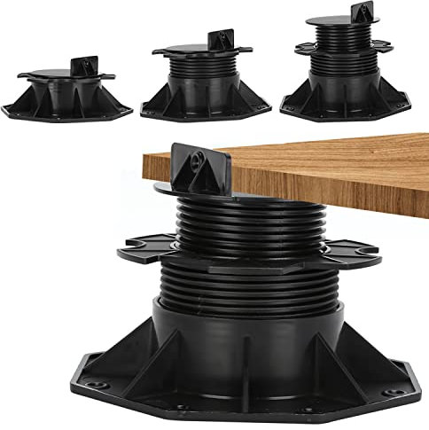Herrselsam Lot de 40 plots de terrasse réglables en hauteur 60 à 140 mm pour sous-structure, lames de terrasse en bois WPC, capacité de charge de 1700 kg