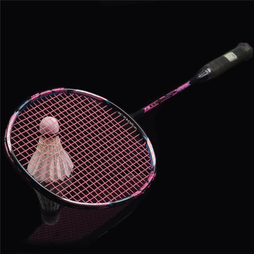 Raquette de badminton professionnelle avec renforcement secondaire, raquette arrière en fibre de carbone avec sac, 4U, 14,5 kg (ligne rouge-rose)