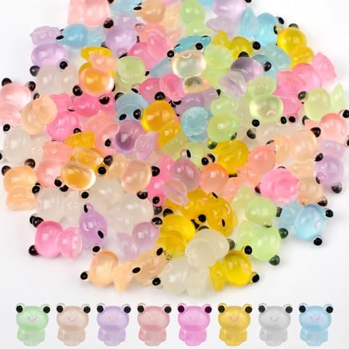 XIHIRCD 80pz Mini Rane Luminose in Resina, Graziose Rane Multicolori Fosforescenti Figurine di Rane Luminose in Miniatura Ornamenti per Decorazioni da Giardino Paesaggistiche con Muschio Artigianale