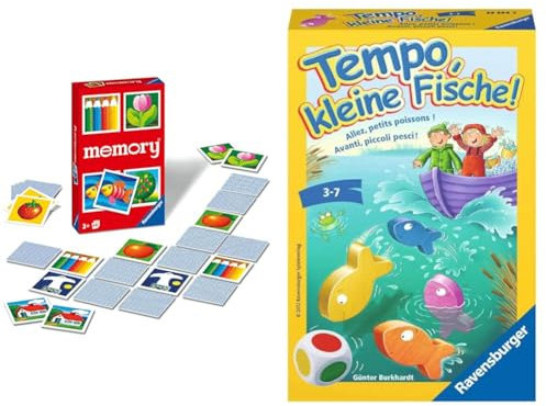 Ravensburger 22457 - Kinder Memory®, der Spieleklassiker für die ganze Familie & 23334 - Tempo, kleine Fische, Mitbringspiel für 1-6 Spieler