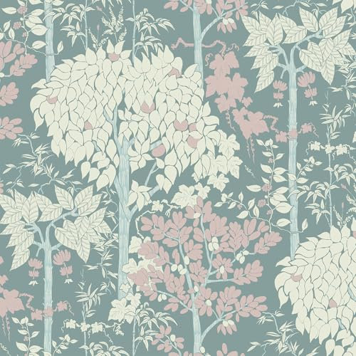 Zeeko Papier peint forêt gris bleu vintage manguier bananier olivier 43,9 cm x 12,2 m papier contact nature amovible pour armoires et tiroirs, chambre à coucher, salon, papier peint traditionnel non