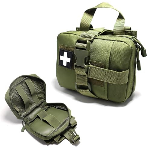 YUNCAIMAOYI Taktische EMT-Beutel, Upgrade IFAK reißbares Erste-Hilfe-Set, taktischer kleiner Gürtel, Erste-Hilfe-Tasche, Molle-medizinische Tasche für Reisen, Outdoor-Wandern, Jagd (Armeegrün)