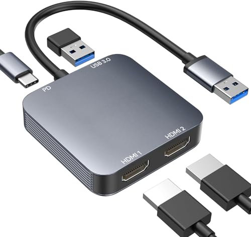 ABLEWE Adaptateur USB 3.0 vers Double HDMI avec Port USB3.0 | Câble Convertisseur Audio-Vidéo-Graphique HDMI vers USB pour Ordinateur Portable/Moniteur/Bureau/TV | Compatible Mac OS et Windows