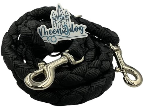 Meenzdog-verstellbare Hundeleine - Handmade in Germany-besonders geeignet für kleine bis große Hunde-Extrem stabil-Umhängeleine und Doppelleine 3fach verstellbar - schwarz (2m) (2,5m)