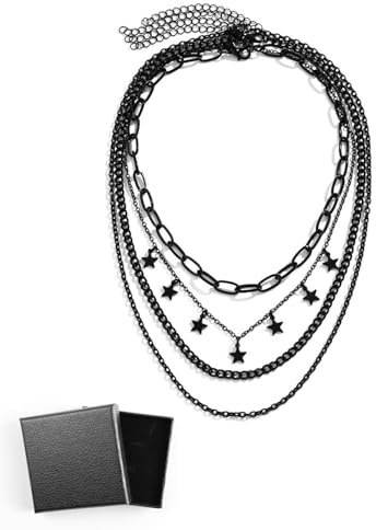 HSIXHAF Mehrschichtige Schwarze Sternkette Gothic Black Star Halskette Dark Multilayer Kreuz Choker Halskette Schmuck für Frauen und Mädchen, Kleine Hexenkette, böse Halskette