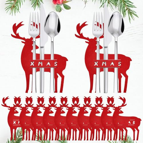 LIMITADA 12 Besteckhalter Weihnachten Filz Bestecktasche Tisch Weihnachtsdeko für Tisch Weihnachtdekoration Filz Besteckhalter Tischdeko Besteckbeutel Besteck Taschen für Tisch Weihnachtsdeko