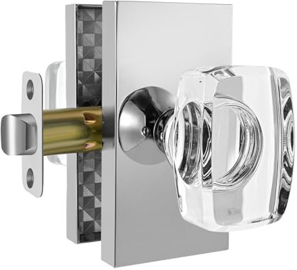 Dllween Crystal Door Knobs, Glass Door Knobs Interior, Polished Chrome Passage Modern Door Knob Rectangular for Hall and Closet