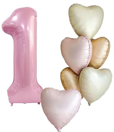 DazzJoy Luftballon 1. Geburtstag Rosa Mädchen, 32 Zoll Rosa Luftballons Zahlen 1, Geburtstagsdeko 1 Jahr Mädchen Junge, Herz Folienballon 1 Geburtstag Mädchen Junge Deko, Erster Geburtstag Mädchen