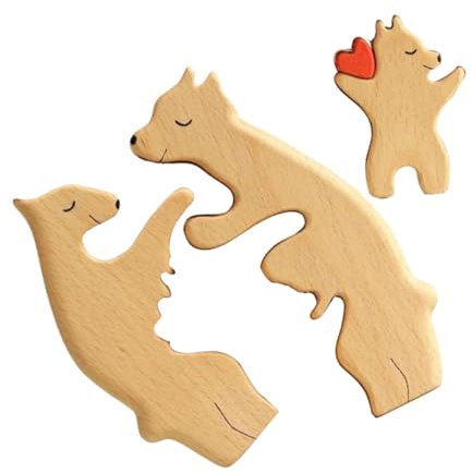 PHENOFICE Wooden Puzzle Mother and Bear Bear Statue Home Decor Rustic Style Animal Craft for Indoor Display