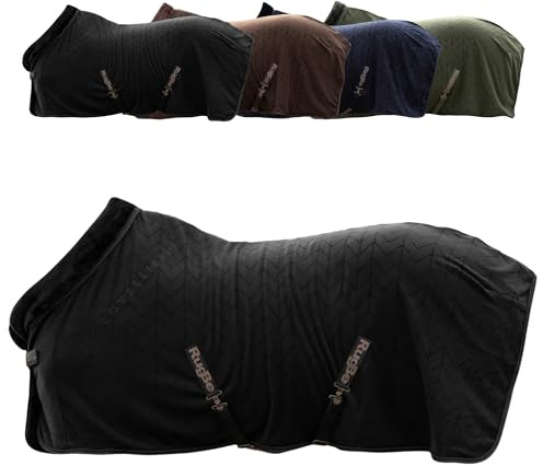 Covalliero - Fleecedecke | Pferde Abschwitzdecke | Transportdecke mit Brustschnalle, Schweifriemen & Kreuzgurten | super weich & atmungsaktiv | Pferdedecke in Black | Größe 165cm