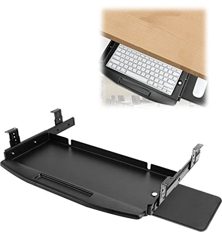 GJGZYY Ergonomic Keyboard Tray, Adjustable Under-Desk Keyboard Drawer, Slide-Out Keyboard Stand with Slides, Pull-Out Keyboard Platform Extender for Home Office, 19x20inch, Black