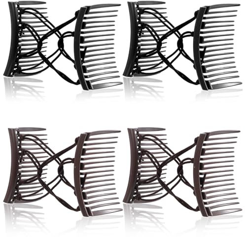 Qianyu Lot de 4 peignes à cheveux magiques élastiques réglables sans pli - Épingles à cheveux vintage doubles pour chignon - Accessoires de cheveux pour femmes et filles - Cheveux bouclés épais et