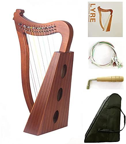 Harpe irlandaise celtique 15 cordes en acajou avec sac de transport durable, clé d'accordage et cordes de rechange, lyre harpe instrument de musique