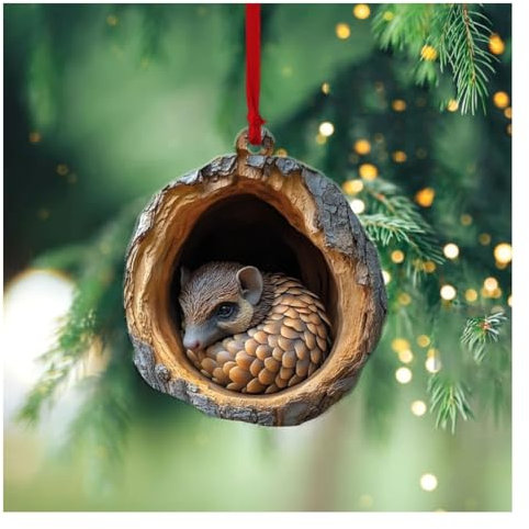 Wisafory Weihnachtsbaumschmuck Acryl Tier Dekor Weihnachtsbaum Anhänger mit Tiermuster 2D Acryl Weihnachtsdeko Eule Waschbär Ornament für Urlaub, Party, Weihnachtsdeko Schuppentier