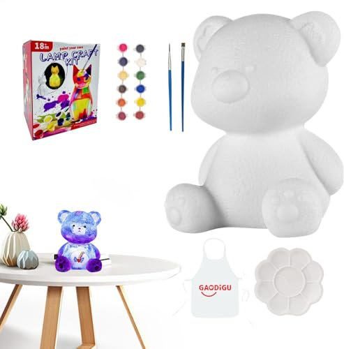 Handmade Art Craft Painting Kits | Creative Bear Model Night Light Painting Crafts Set,Paint Your Own Figurine Lamp Craft Kit for Home, Bedroom, Kid Room, Dorm, Shelf