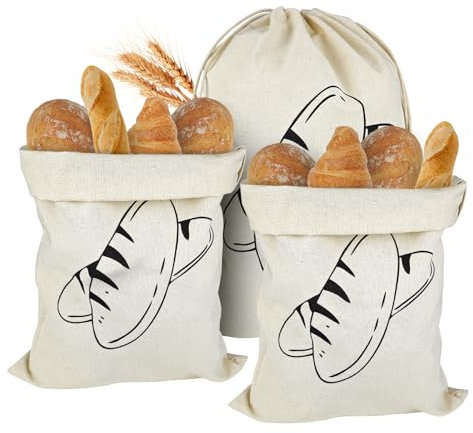 HHXUUAN Brotbeutel Leinen Ungebleicht 3 Stück, 40 x 30cm Wiederverwendbar Leinenbeutel mit Kordelzug Leinen Brotbeutel für Brot, Obst und Gemüse