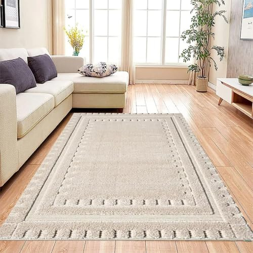 ZIYA HOMES Large Area Rug for Living Room - Soft Thick Pile Carpet, Non Slip Backing, Washable Indoor Rug for Bedroom, Lounge & Hallway (Beige, 200x290 cm)